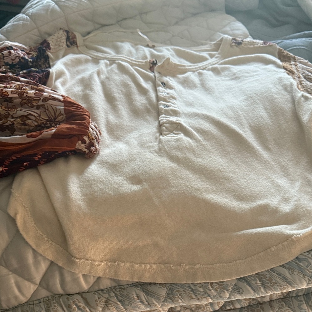 Free People Cream and Brown Long Sleeve Top - Picture 4 of 4